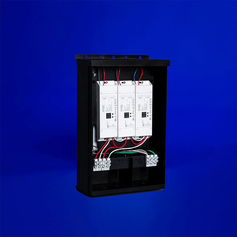  LED power supply for DALI 2, 100-300W capacity, featuring Thomas Research Driver and DT-6 Decoders. Prewired with terminal blocks, designed for surface mounting