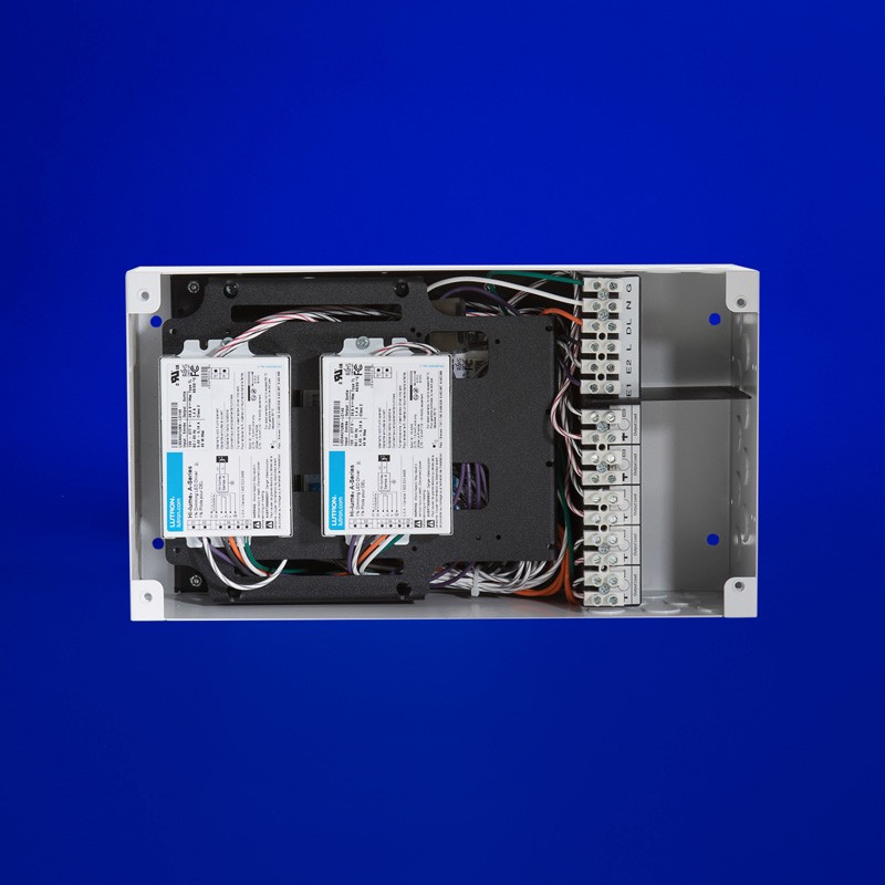40-200W power supply at 24VDC, with up to five Lutron hi-lume drivers. Features EcoSystem tech, flexible dimming, and Q-Tran strip compatibility. Prewired for easy setup; multiple mounting options.