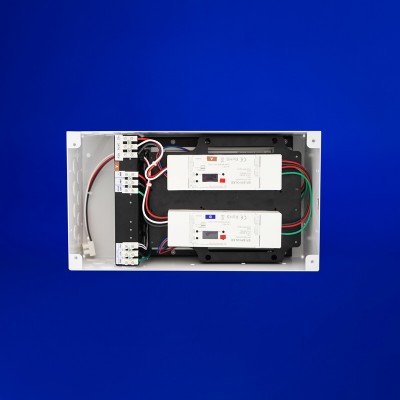  Power supply for individually addressable LED strips, 12 or 24VDC, 60-200W. Converts DMX commands to SPI signals for compatible LED strips. Prewired with terminal blocks and offers both recessed or surface mounting options.