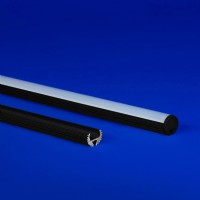  LED aluminum extrusion in a sleek round design, featuring angle flexibility and a variety of lens choices. Presented in lengths up to 98.43 inches with satin or black finishes.