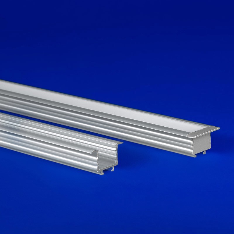 Recessed EMBD aluminum LED profile with a flanged design, ideal for wall and millwork integration.