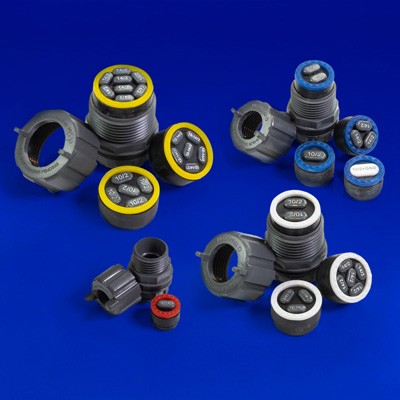 Watertight connector for Q-Tran housings in various sizes. Features wing-nut adjustments and diverse inserts for wire sizes, ensuring a secure, adaptable connection.
