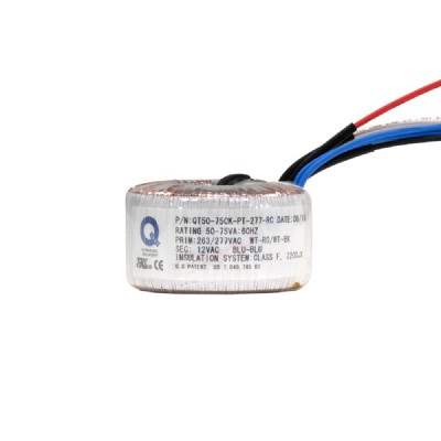 50 Watt low voltage magnetic transformer for 120V or 277V to 12V conversion. Features Class F insulation, quiet operation, auto-reset thermal protection, and is dimmable with suitable magnetic dimmers. More efficient than typical laminated &amp; electron