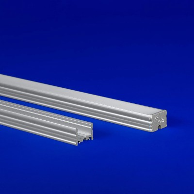  LED aluminum extrusion with a sleek flat lens, hidden stainless steel mounting, and compatibility with T-Bar clips for grid ceilings