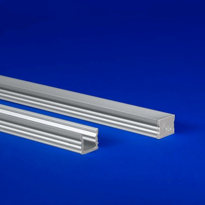 LED aluminum extrusion showcasing a range of beam angles and lens options in a sleek design