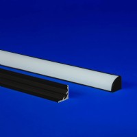 Curved lens ARKA extrusion offering a wide 130-degree beam for ambient cove lighting. Comes in elegant finishes like satin, black, and bronze, and pairs with WhiteOptics for enhanced light output.