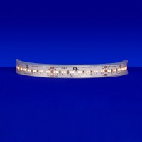 Bright 24-volt DW-HE24/4.0 LED strip, producing 437 lm/ft at 3000K. Featuring 14 diodes in 2-inch sections, with half dedicated to a specific color temperature, enhancing warm dimming and tunable white ambiance.